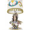 Lampada Pupo Siciliano Angelica in ceramica con paralume in tessuto decorato a mano