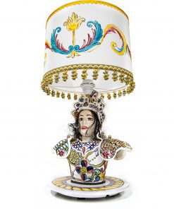 Lampada Pupo Siciliano Angelica in ceramica con paralume in tessuto decorato a mano