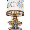 Lampada Pupo Siciliano Carlo Magno in ceramica con paralume in tessuto decorato a mano